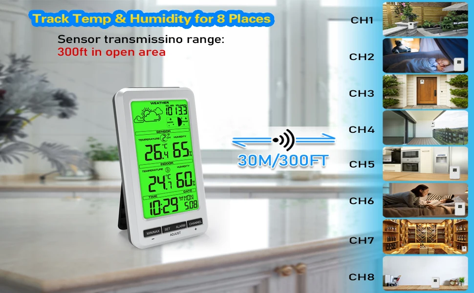 Weather Station Wireless In/Outdoor Thermometer Digital Temperature and Humidity