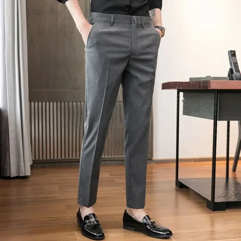 thumbnail image 1 of Pantalones de verano de talla grande para hombre, pantalones de traje rectos grises para hombre, ropa de primavera, ropa de trabajo, clásicos, elegantes, de alta calidad, baratos, 1 of 4