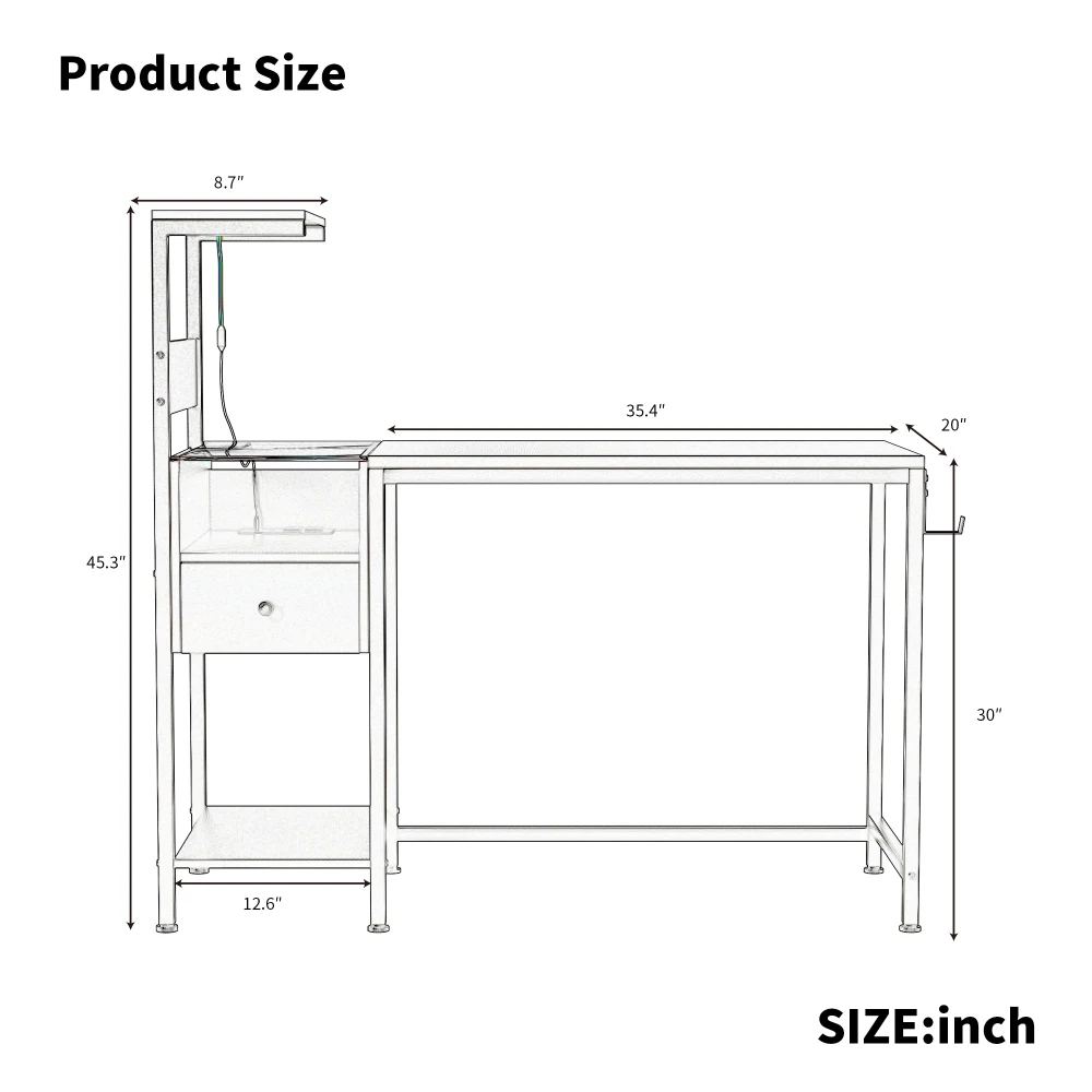 Computer Desk with Power Outlet &  Shelves, Study Writing Table with USB Ports Charging Station, PC Desk Workstation for  Office 5