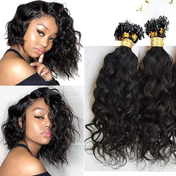 Onda sciolta corta Micro Loop Estensione dei capelli umani Capelli remy brasiliani Microlink Micro perline pre incollate Anello per capelli 100g 100 fili