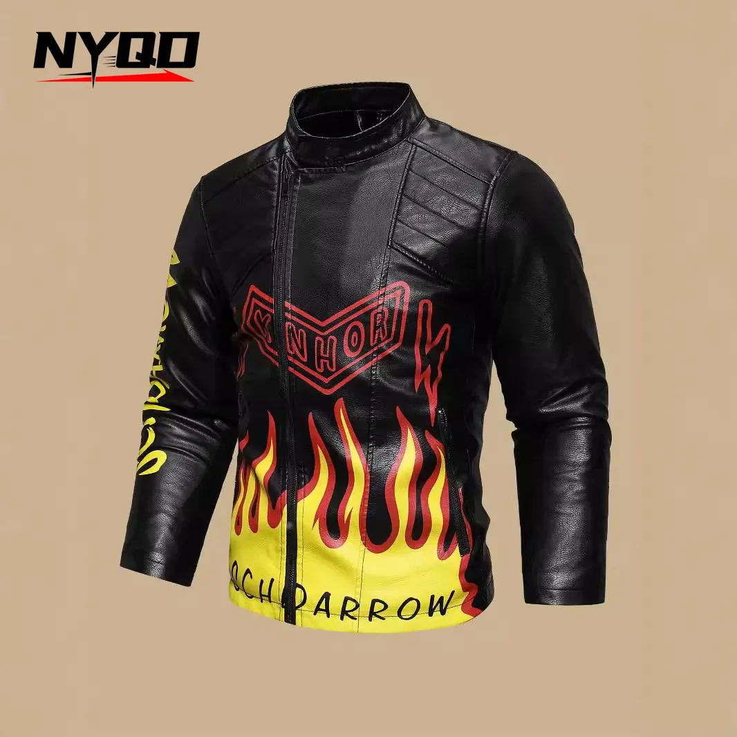 남성용 PU 가죽 가을, 겨울LeatherJacket withSlantedPlacket and LapelMotorcycle JacketWinter Jacket MenМотоциклетная Куртка
