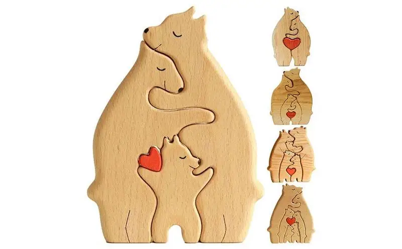 

Wooden Bear Family Puzzle Statue Desktop Ornament Heart Shaped Family Puzzle Personalised Bear Family Wooden Art Home Table Deco