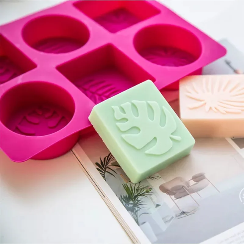 6 Cavities Leaf Soap Silicone Soap Mold Plant Candle Resin Plaster Mould Square Chocolate Cake Ice Making Set Home Decor Gifts silicone mold,soap molds