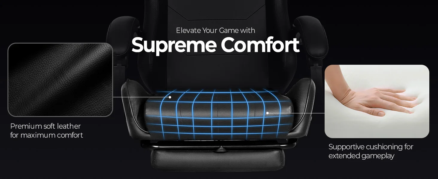 PU leather gaming chair, supportive cushioning computer chair