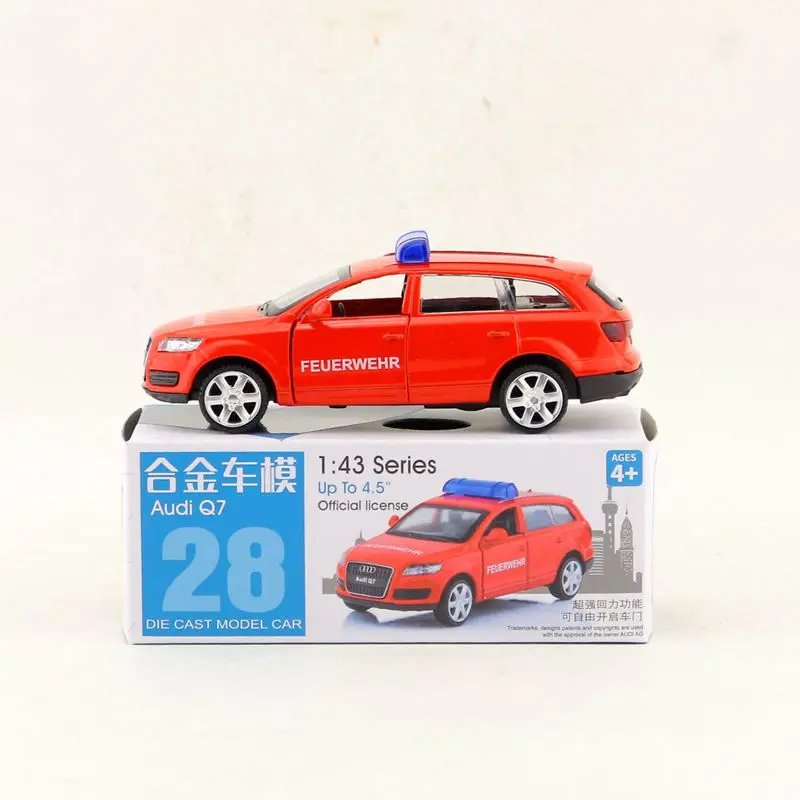 

1/43 Audi Q7 литая металлическая игрушка, модель автомобиля, пожарная полиция, открывающиеся двери, открывающаяся образовательная коллекция, подарок для ребенка, коробка для матчей