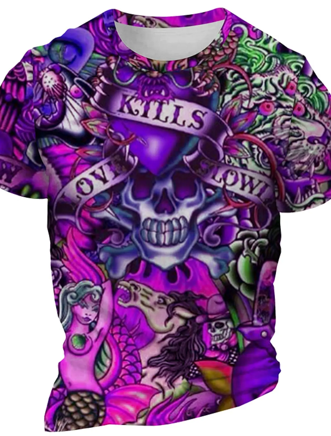 

Love Skeleton Designer Retro Men's 3D Printed T-shirt Sports Outdoor T-shirt Yellow Blue Purple short-sleeved collar shirt