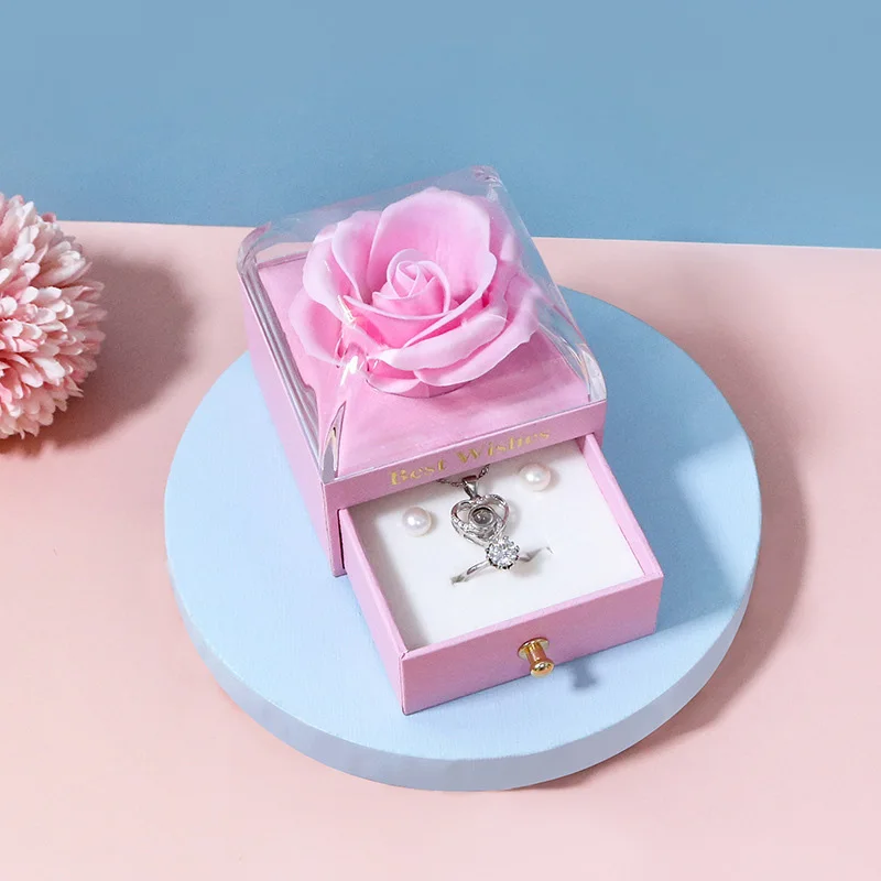 Rose Gift Box New Color Eternal Soap Flower Jewelry Box Ring Necklace Storage Creative Double Open Eternal Rose,jewelry storage bags,gift boxes