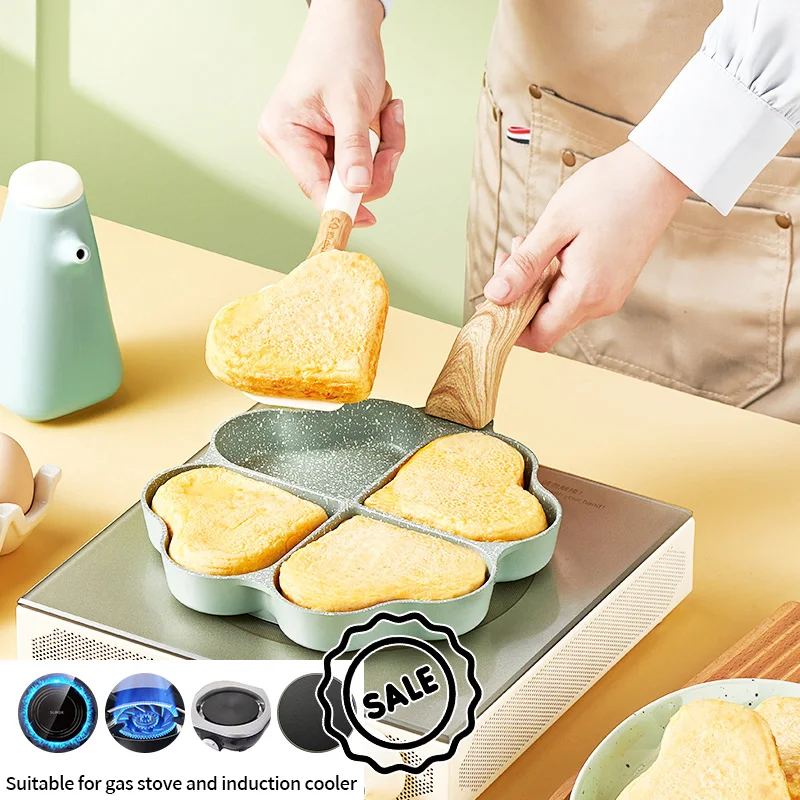 Upgrade 4 Hole Omelet Pan Frying Pot Non-stick Saucepan Egg Pancake Steak Cooking Ham Pans Breakfast Maker Cookware Tool |