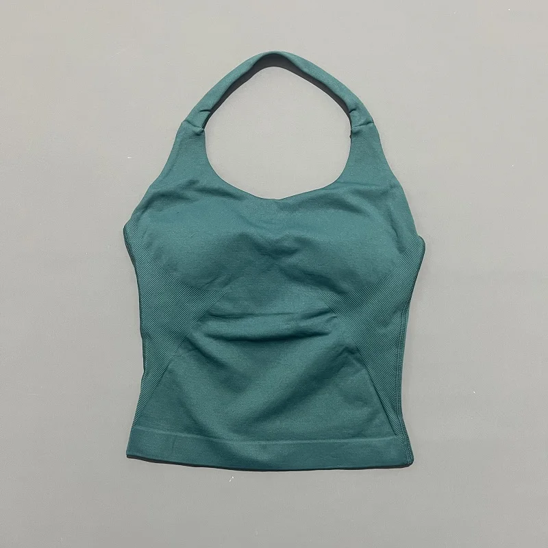 Seamless Push-Up Sports Halter Top with Removable Padding