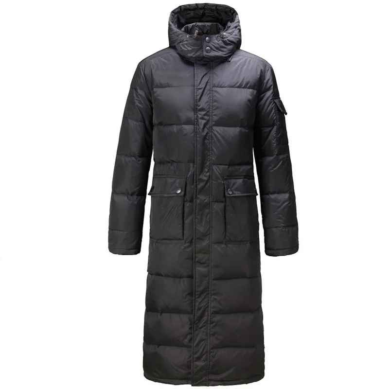 цена Men's Thickened Down Jacket Winter Warm Long Down Coat Maxi Parka Jacket Men Removable Hooded Over Knee Loose Jacket Puffer Coat