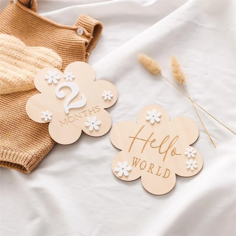 Calendar Newborn Growth Commemorative Card Wooden Handmade Baby Milestones Card Photo Props 1-12 Month