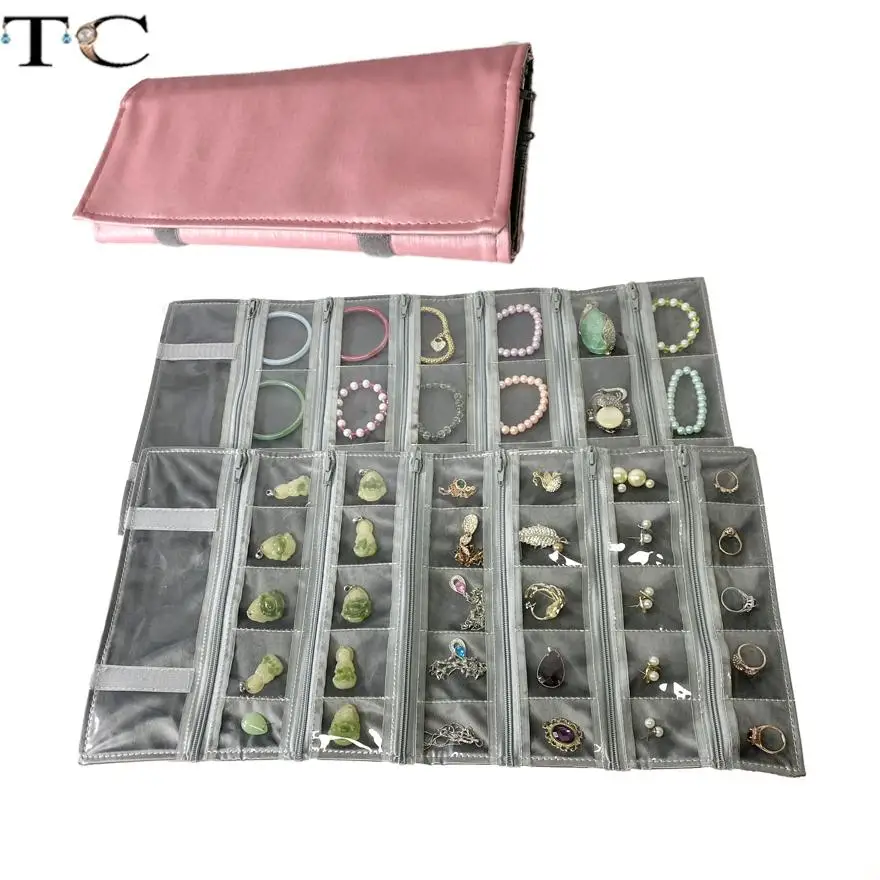 Velvet Zipper Jewelry Roll Bag for Jewellery Ring Earrings Organizer Storage Bag Portable Necklace Display Cases 15/30/40 Grid