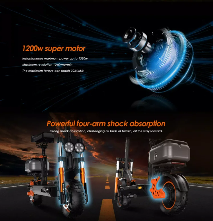 Ruitu M5Pro Powerful 1200w Motor Adult Scooter High Speed 52km/h 48V 20.8ah Battery 10-inch Tire Foldable Electric Scooter