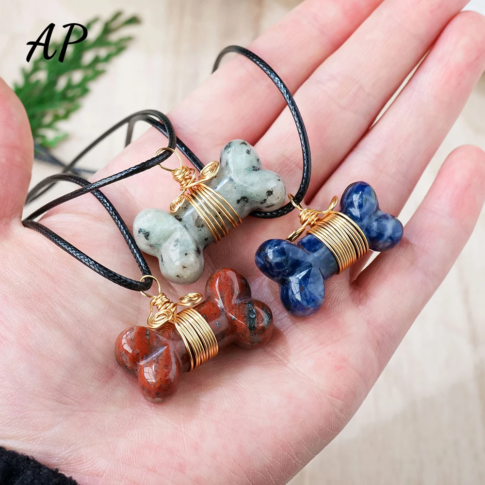

Natural Energy Crystal Bone Carving Piece Raw Stone Diy Dog Bone Necklace Pendant Collection Reiki Lrregular Healing Gift