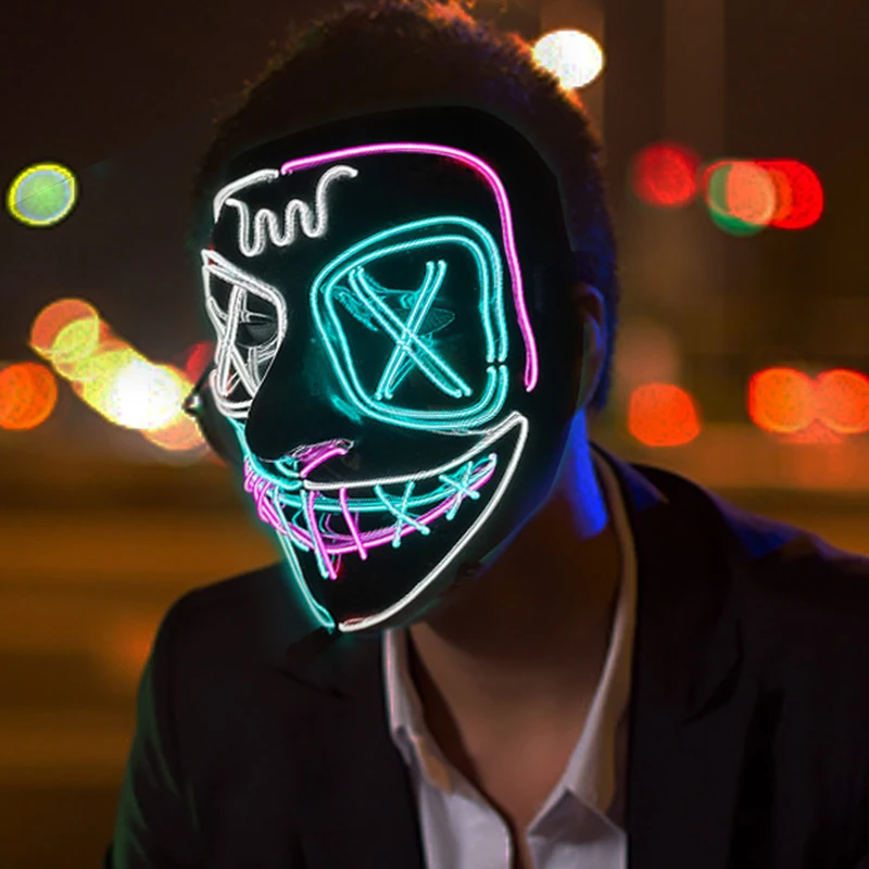 Halloween Neon Led Purge Mask Carnival Party Masks Light Luminous In The Dark Funny Cosplay Costume festival Kids gifts Toys