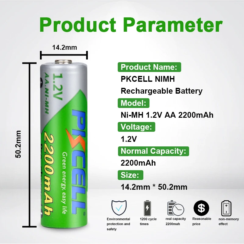 PKCELL AA Rechargeable Batteries 1.2V 2A 2200MAH LSD Ni-MH Cycles 1200times for Camera toys battery or a battery box 4/8/12 PCS,rechargeable nickel metal hydride batteries