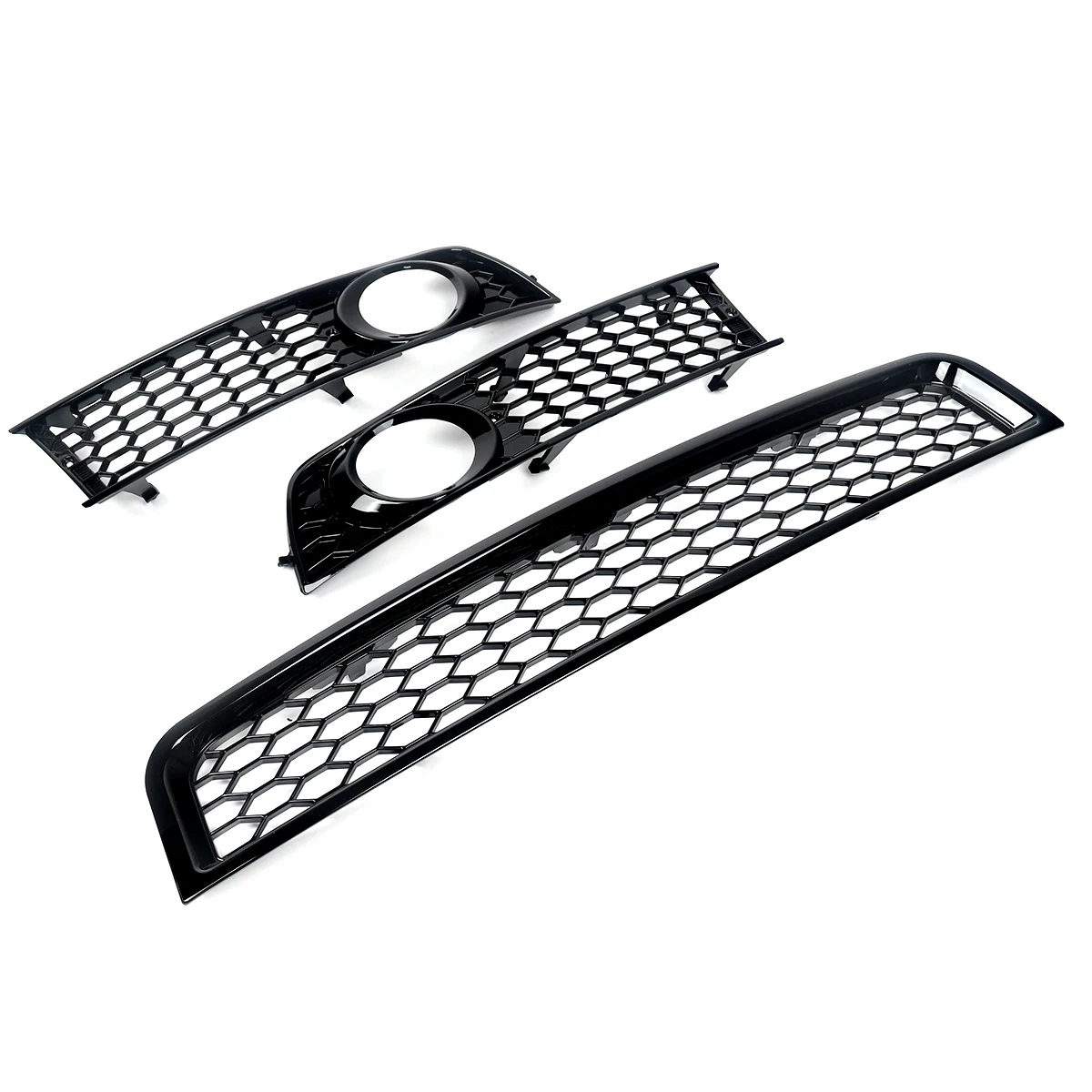 For 2002-2005 Audi A4 B6 Front Lower Grille+Fog Light Grill Honeycomb Style 3Pcs