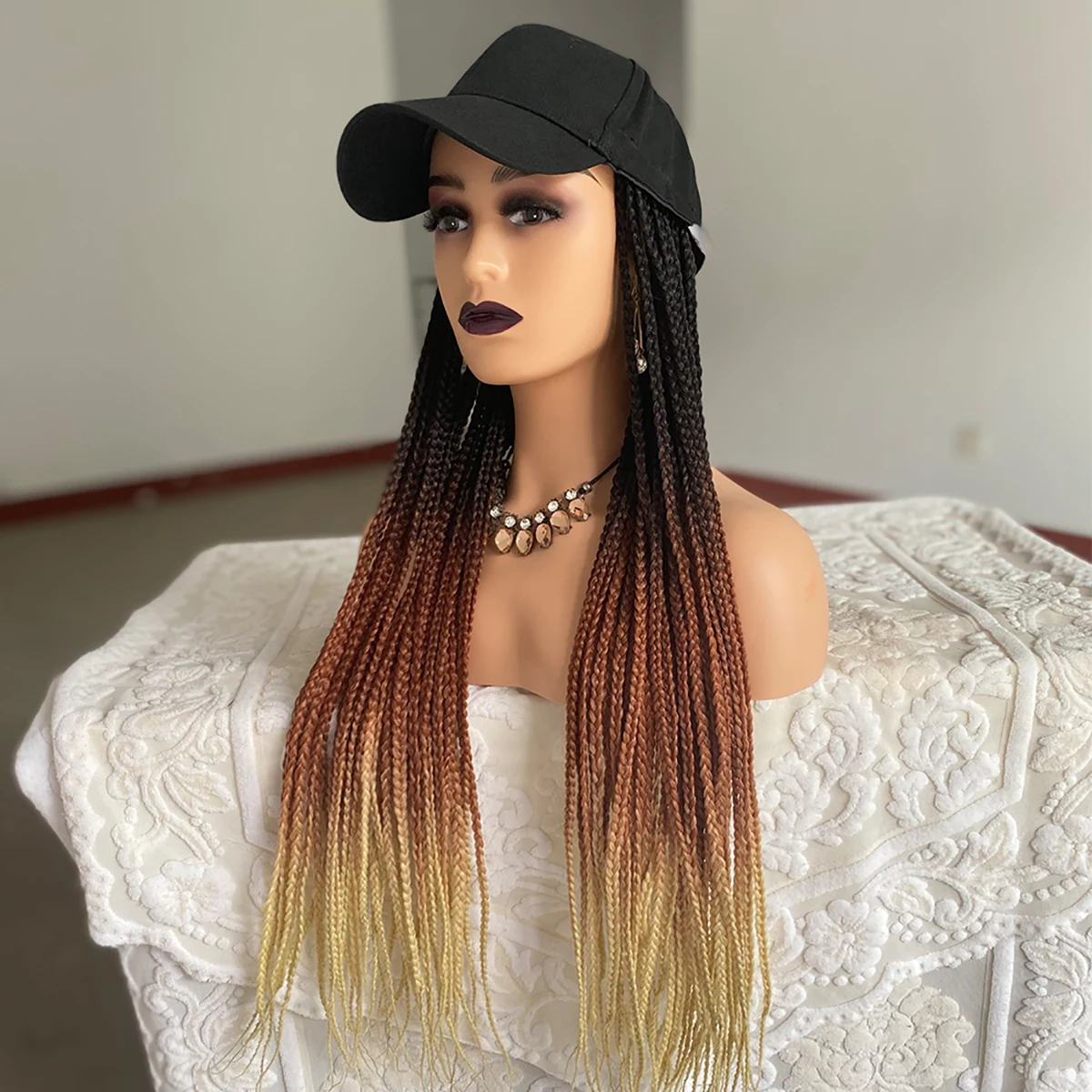 Synthetic Baseball Cap Braided Wig Hat With 3 Twist Box Braids Adjustable Cap Hat Braiding Hair Wig For Woman/Men Daily