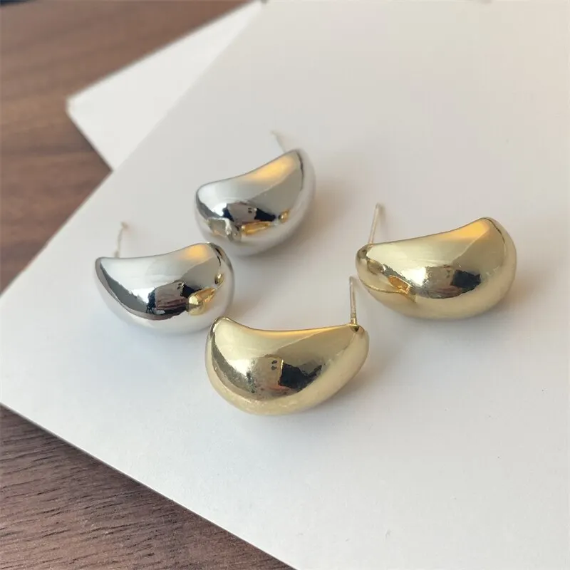 Simple Pea Shaped Gold Color Stud Earrings For Woman Fashion