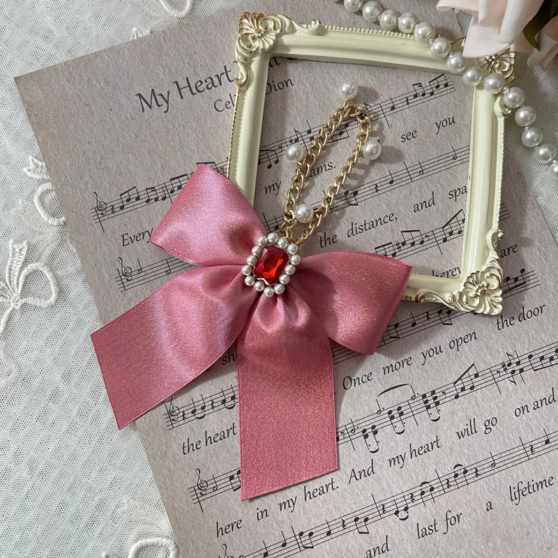Ribbon Large Bowknot Bag Pendant Ornament Multi Color Japanese Lolita Handmade Rhinestone Cute Key Ring Chain Bow Girls Gift