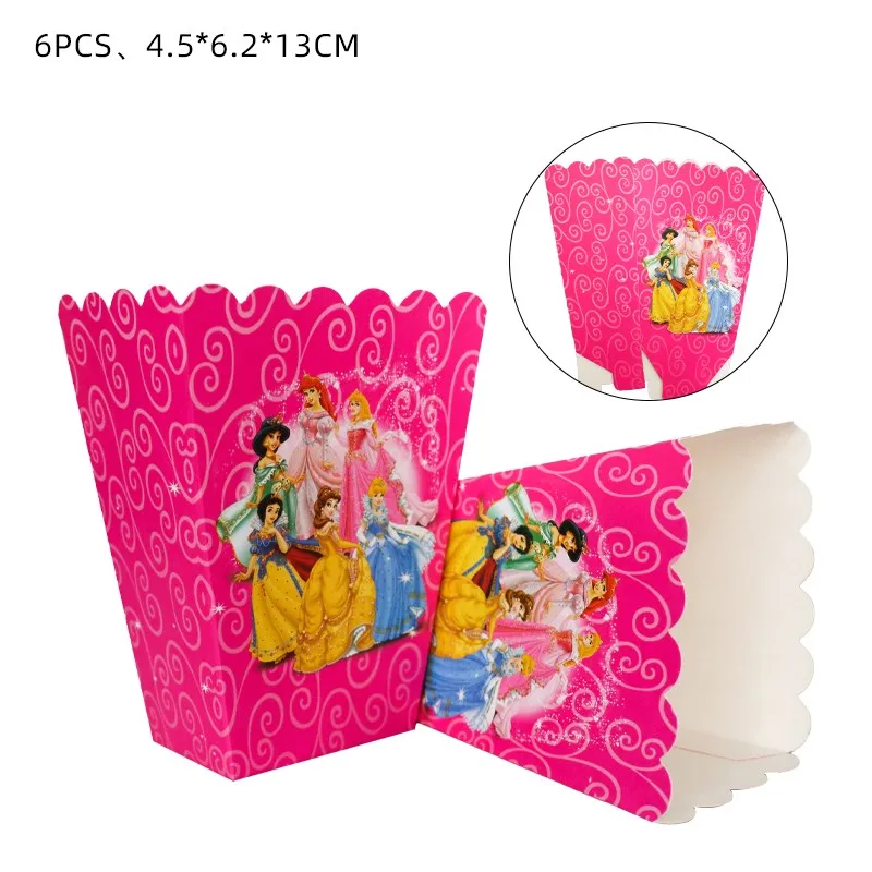 12pcs Disney Six Princess Theme Candy Bag Box Cupcake Boxes Kids Birthday Party Decor Print Princess Ariel Gift Box Supplies