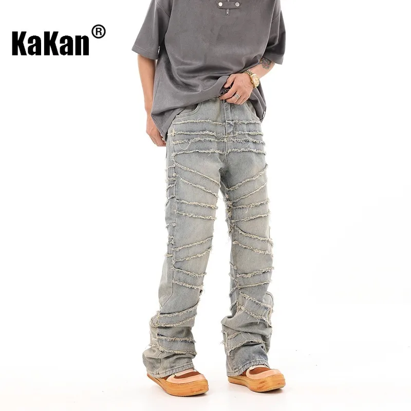 Kakan - Europe and The United States New Vintage Jeans Men's, Heavyweight Do Old Line Hair Whiskers Jeans Micro Pants K27-47