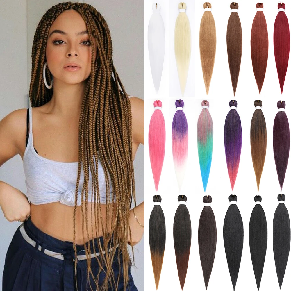 Pre-stretched Braids Hair 26'' Ombre Yaki Texture Braid Hair Extensions Professional Itch Free Hot Water Setting Synthetic Fiber