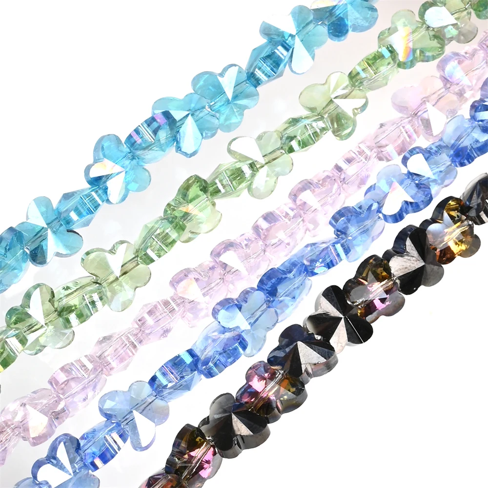 30 Stück glatte Kristallperlen, 10 mm, Schmetterlingsform, Glas, lose Distanzperlen für Perlen für Schmuckherstellung, DIY-Halskette