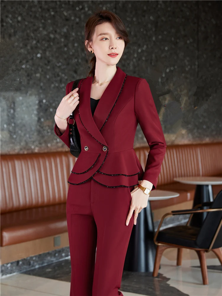 Rouge Modele Tailleur Costume Pantalon élégant Pour Femme, Blazer