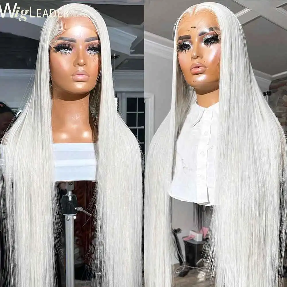 White Color Heat Resistant Synthetic Hair 13x6 Lace Front Wigs 250% Full Density Straight Middle Part Fibers Lace Front Wigs