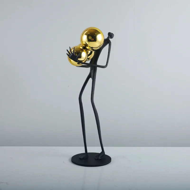 

Modern Light Luxury Creative Metal Ball Holding Figure Sculpture Decoration Home Living Room Model Room Hotel Soft Decoration