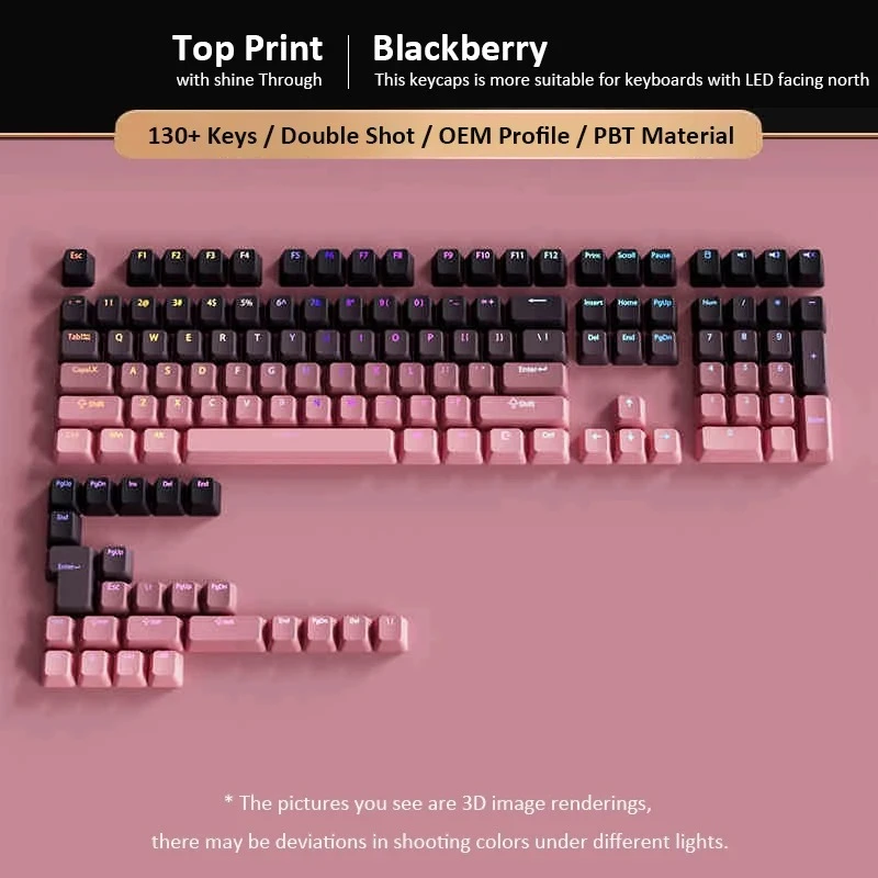 Lavender Top Print RGB Backlit OEM Profile PBT Double Shot Keycap Set (135 Keys)