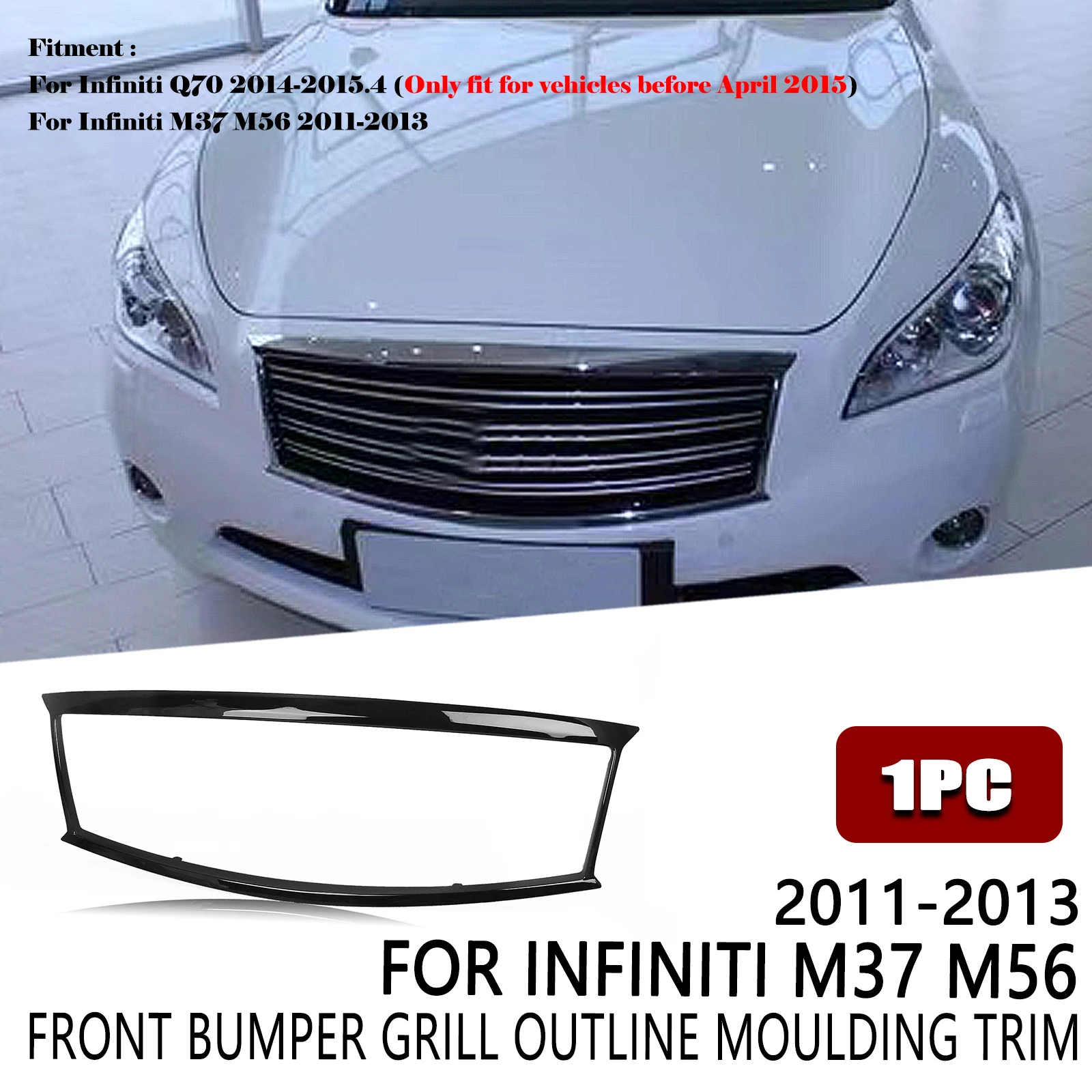 

Front Grill Outline Moulding Trim Cover Frame Overlay For Infiniti Q70 M37 M56 2011-2015