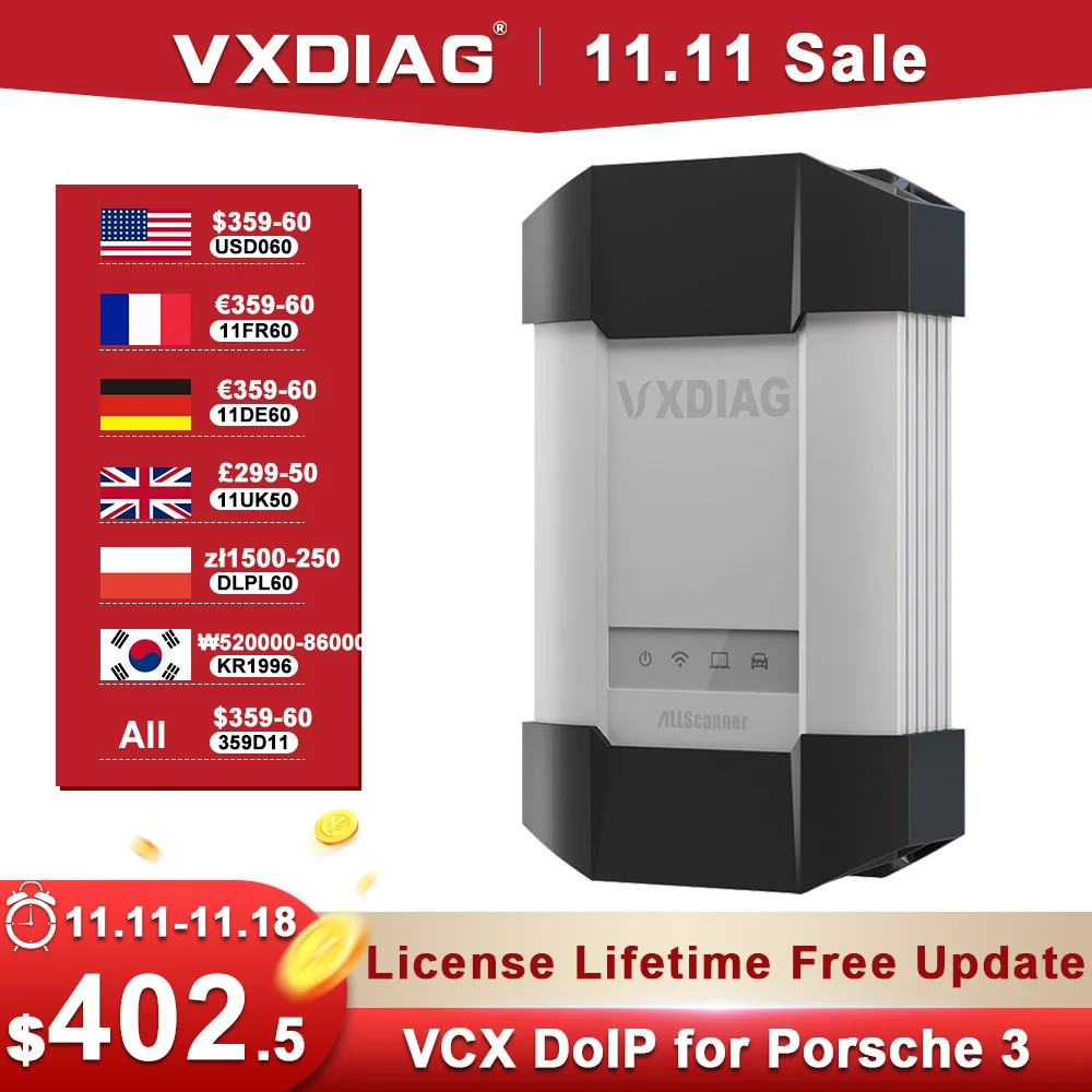 VXDIAG VCX DoIP for Porsche 3 OBD2 Diagnostic Tool OE-Level Full System Diagnosis Scanner J2534 Programming ECU Coding Services