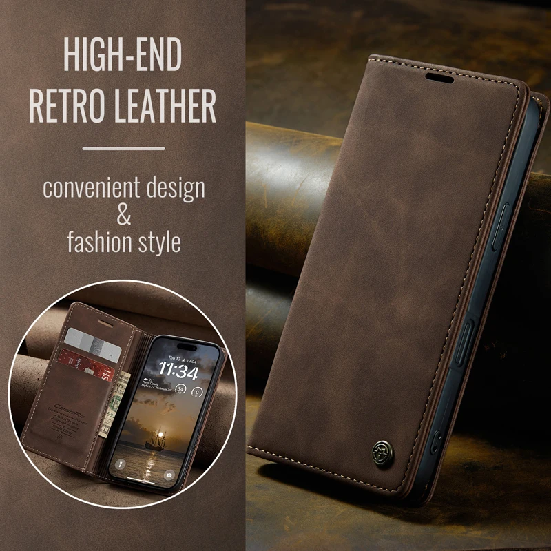 Luxury Flip Retro PU Leather Wallet Case with Card Slots and Drop Protection