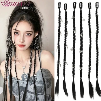 Parrucca intrecciata in fibra sintetica con clip BB, accessori per capelli in stile punk Y2K per ragazze, adatta per l'uso quotidiano, cosplay e acconciature da festa.