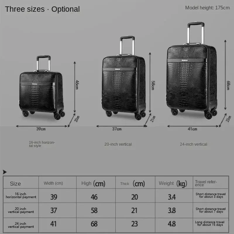 Suitcase New Alligator Print 20 Inch Horizontal Travel Boarding Box 24 Inch Leather Box Men's Business Password Luggage Trunk