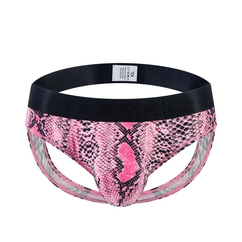 Jockmail Mens Underwear Triangle Underwear Sexy Leopard Print Serpentine Hip Lifting Double Ding Bikini Calzoncillos Calcinhas