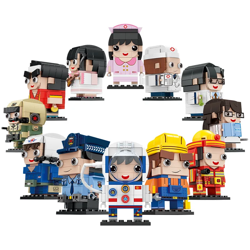 

12Pcs City Profession Cartoon Doll Astronaut Scientist Athlete Firefighter Building Blocks Bricks Christmas Toys