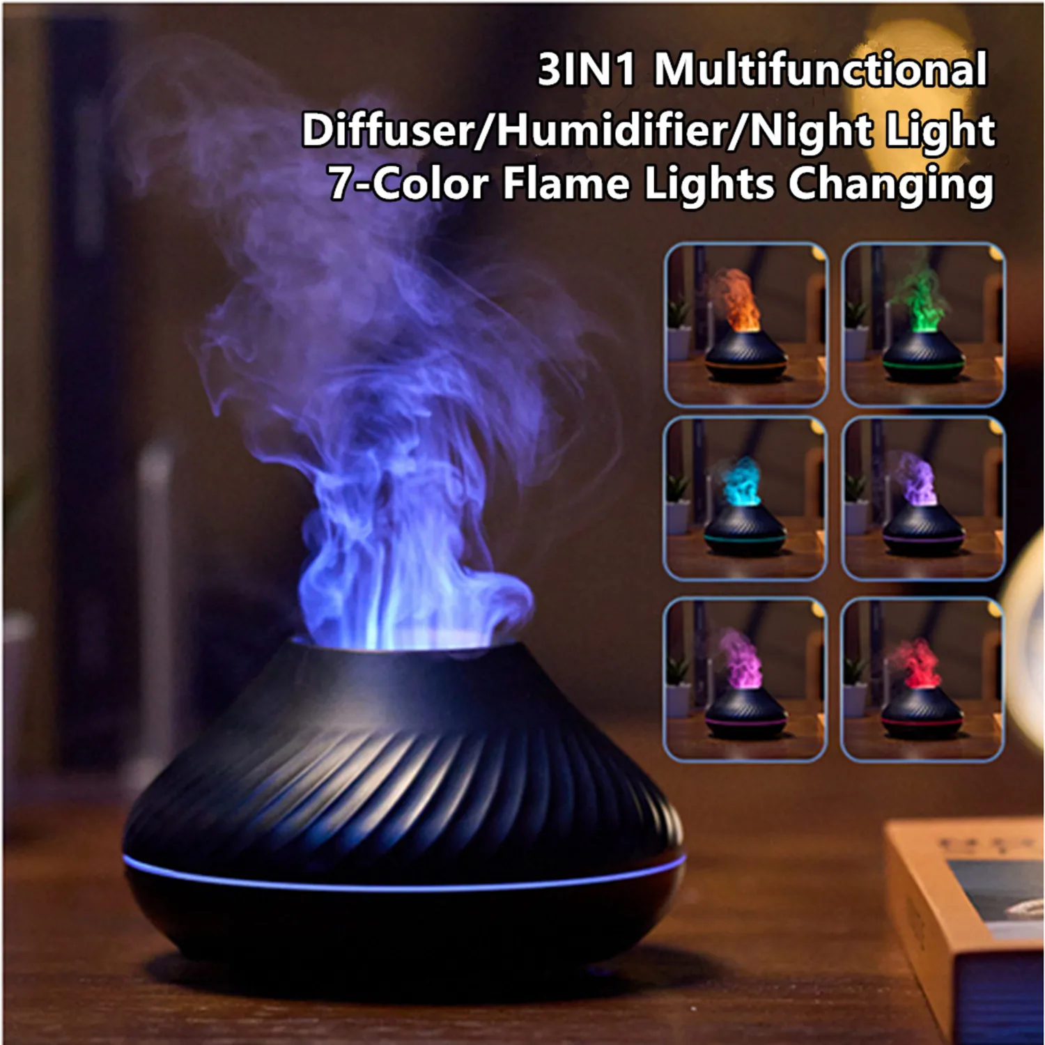 

3D 7Color Fire Flame Light Fixable Retro Water Drop Shape Ultrasonic Aroma Diffusers Air Humidifer humidification Home Bedroom