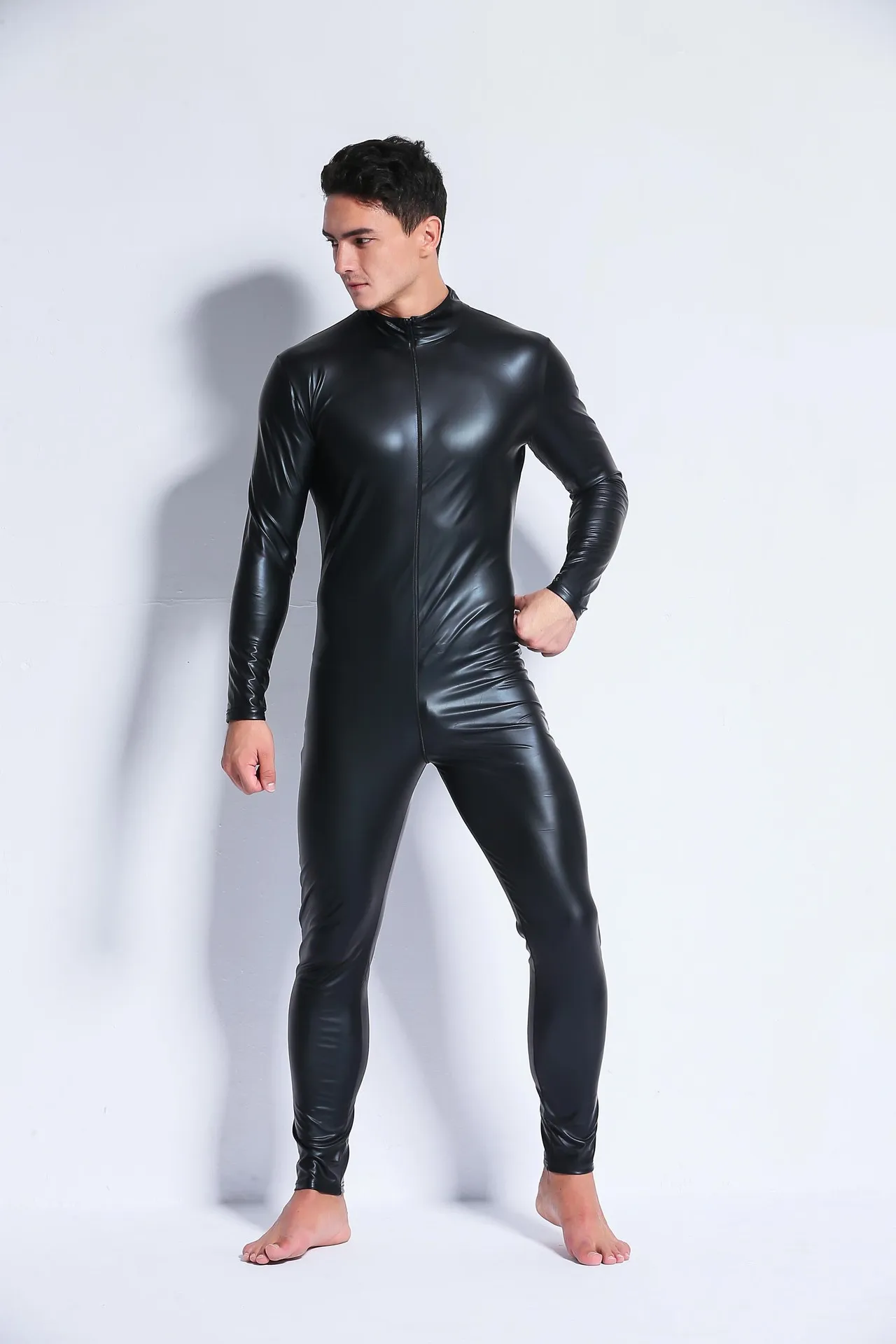 Men Shiny Pu Faux Leather Catsuit Jumpsuit Nightclub Erotic Lingerie Wetlook Latex Zentai Jumpsuit Costume cosplay costume