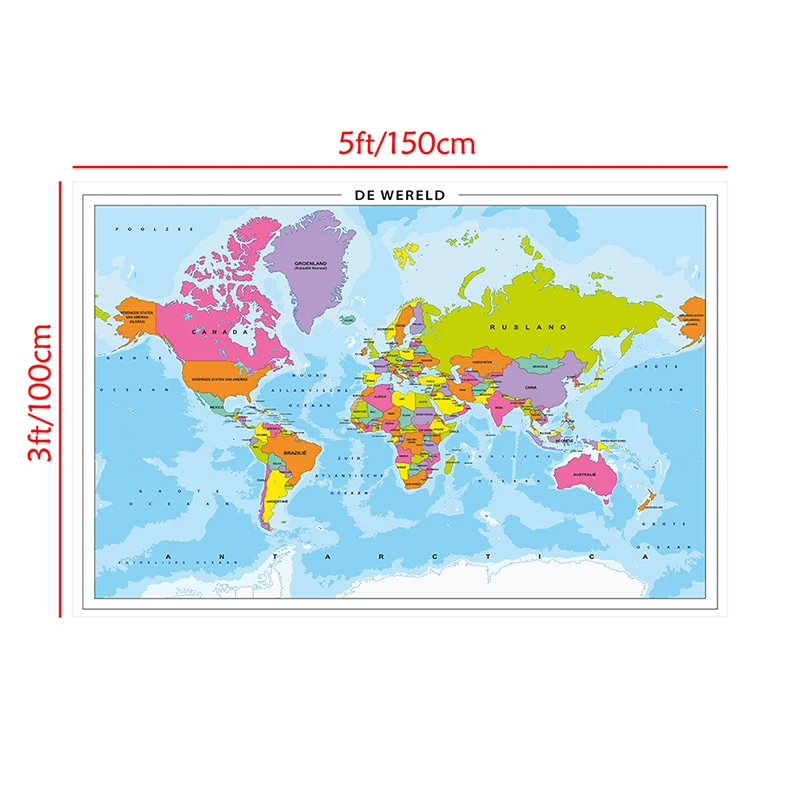 In Dutch Map of The World 150*100 cm Non-woven Canvas Modern Painting Wall Poster Office Home Decoration School Supplies