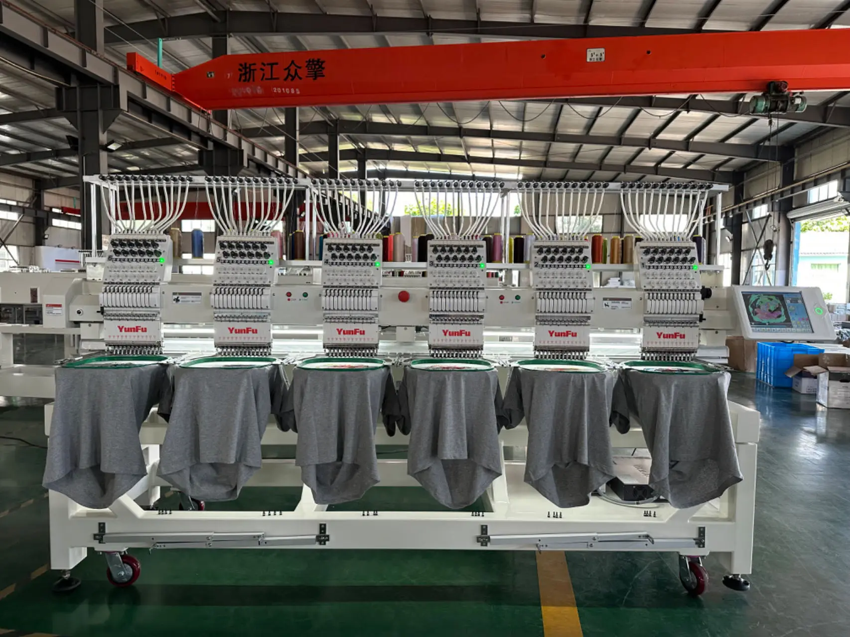 YunFu Computerized T Shirt 6 Heads Embroidery Machine 12 15 Needle High Speed 6 Head Embroidery Machine for Caps and T-shirt 3