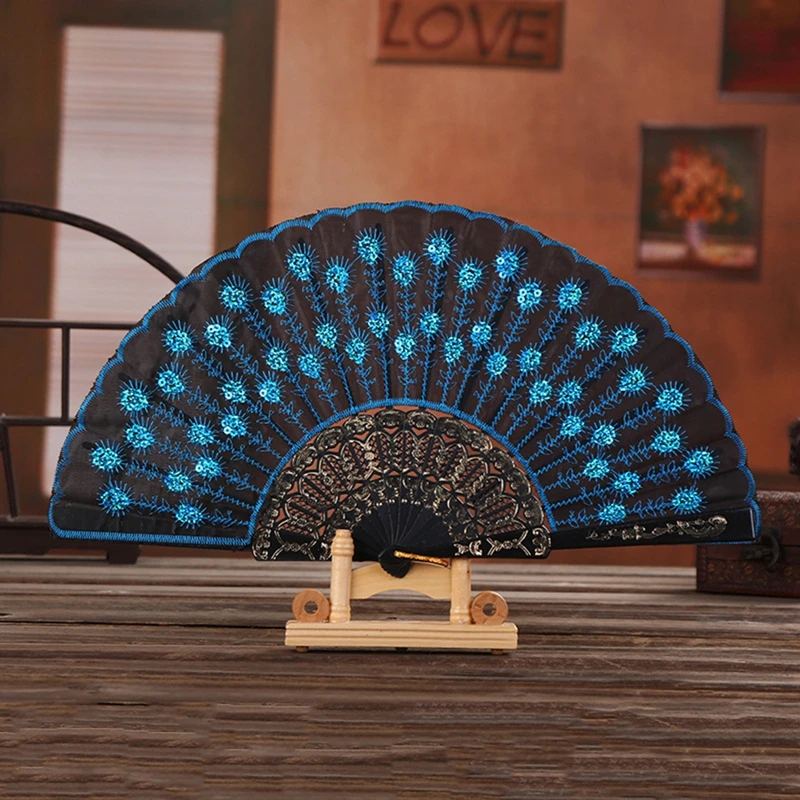 Rod Sequins Folding Fan Vintage Style Dance Performance Ornament hand fan