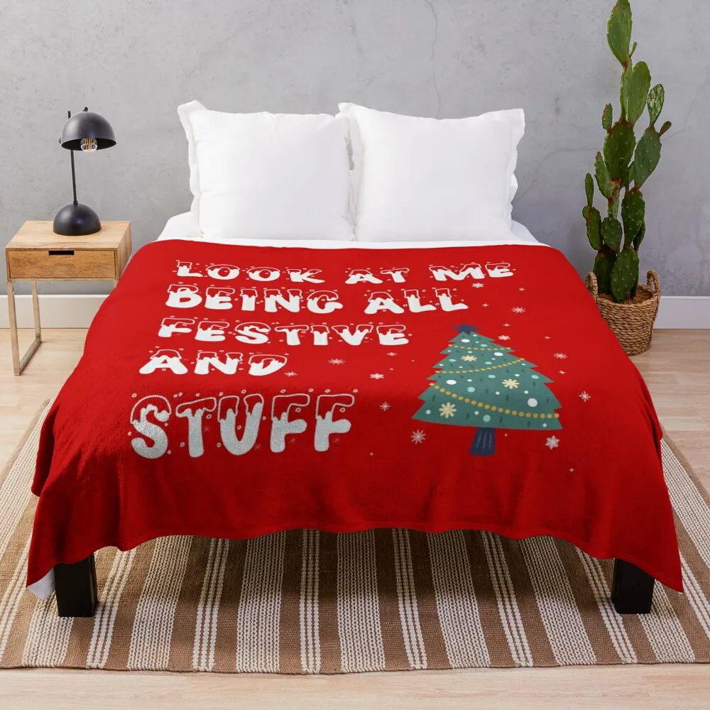 

Funny Look At Me Being Festive Funny Christmas Santa Throw Blanket Bed covers Bed linens Christmas