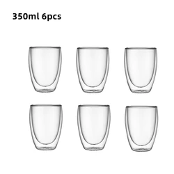 Set of 6 Double-Wall Insulated Glass Cups for Espresso, Coffee, Tea, Juice, and Milk (350ml 6pcs)