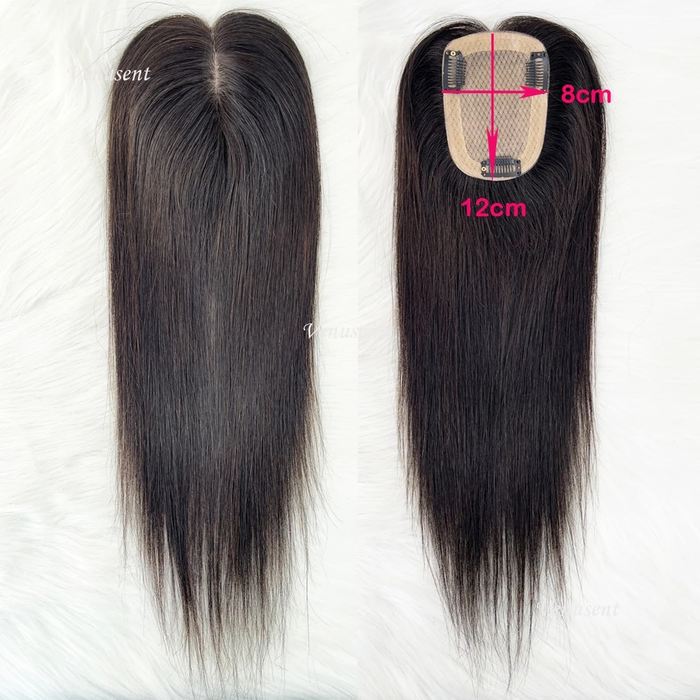 手作りのシルクベースの人間の髪の毛のトッパー 女性のための滑らかなヘアピース 厚い 無料の髪 8x12cm 8 × 12 センチメートル 9 × 14 センチメートル通気性シルクベース人毛