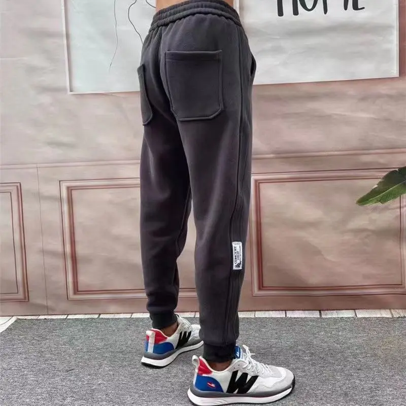 Men Appliques Casual Streetwear Y2K Pockets Cotton Sweatpants Solid Slim Drawstring Sports Joggers Comfortable Harem Pants