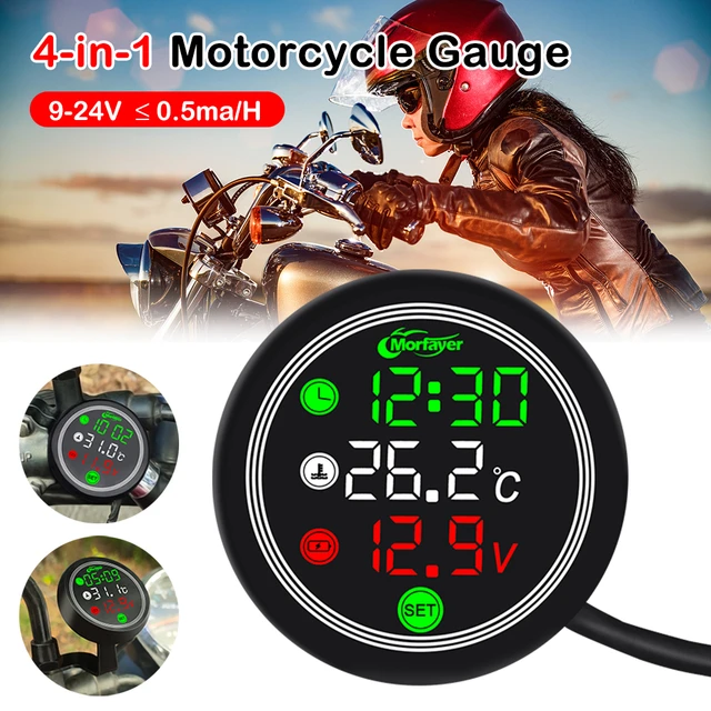 9-24V Motorrad Thermometer LED Digital anzeige elektronisch 4 in 1