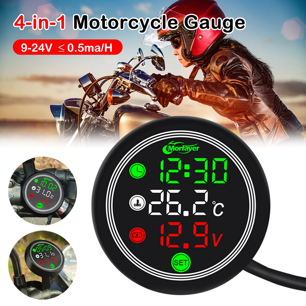 9-24V-Motorcycle-Thermometer-LED-Digital-Display-Electronic-4-In-1 ...